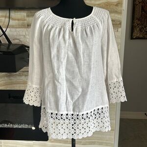 Charter Club Linen Laxe White‎ Bohemian Tunic Blouse. Size XS (431)